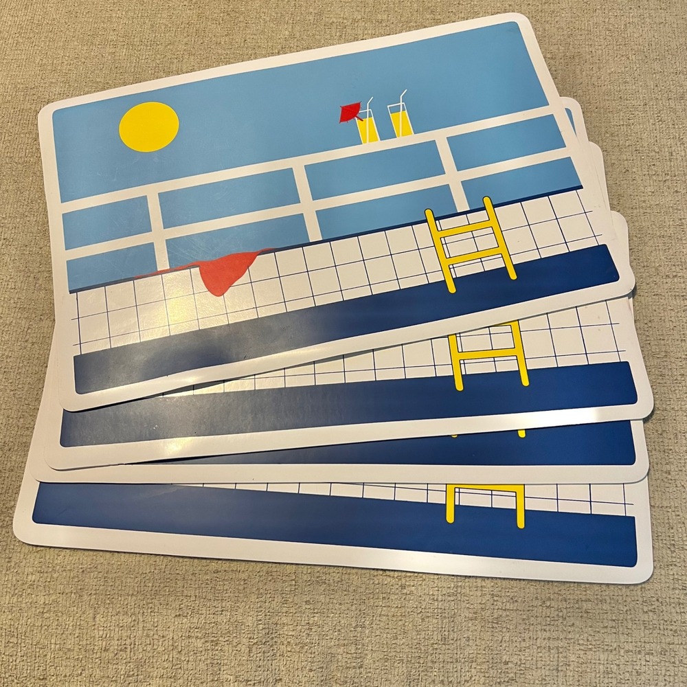 Vintage Pop Art Swimming Pool Placemats Set of 4 Retro Summer Decor Blue Yellow